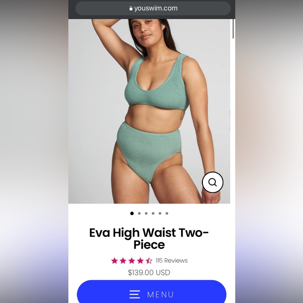 YouSwim Eva High Waist Swimsuit Worn Once (one size US 2-14) Sage Green